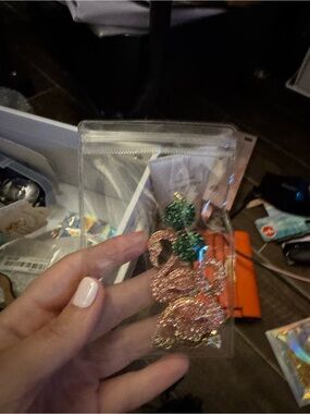 Flamingo Glitter Cluster Dangle Earrings in Pink and Green